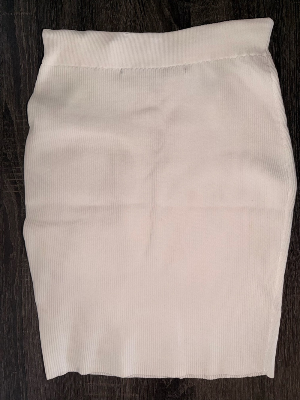 Roma White Ribbed Bodycon Skirt